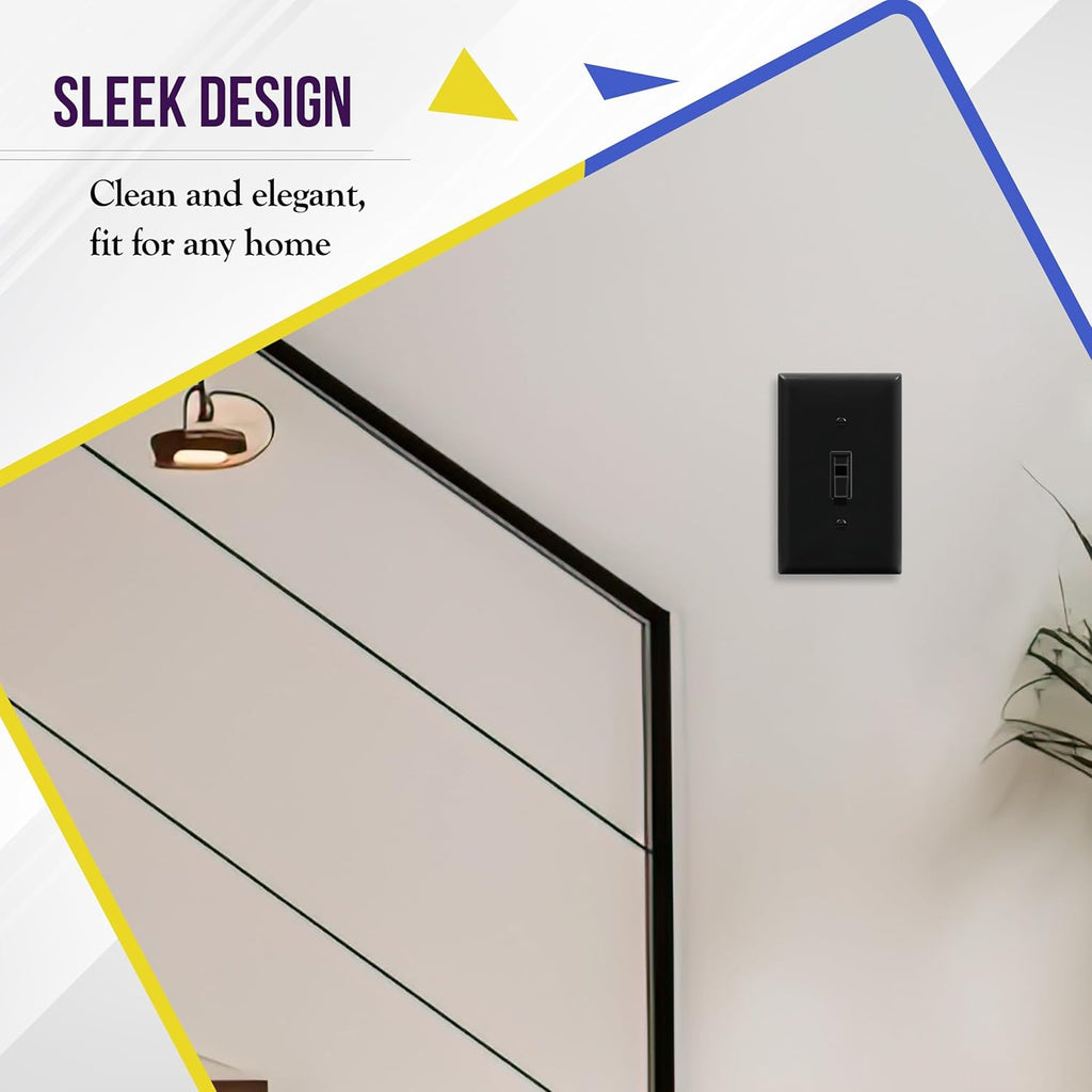 ENERLITES Toggle Light Switch Wall Plate, Gloss Finish, Standard Size 1-Gang 4.50" x 2.76", Unbreakable Polycarbonate Thermoplastic, 8811-BK-20PCS, Black (20 Pack)