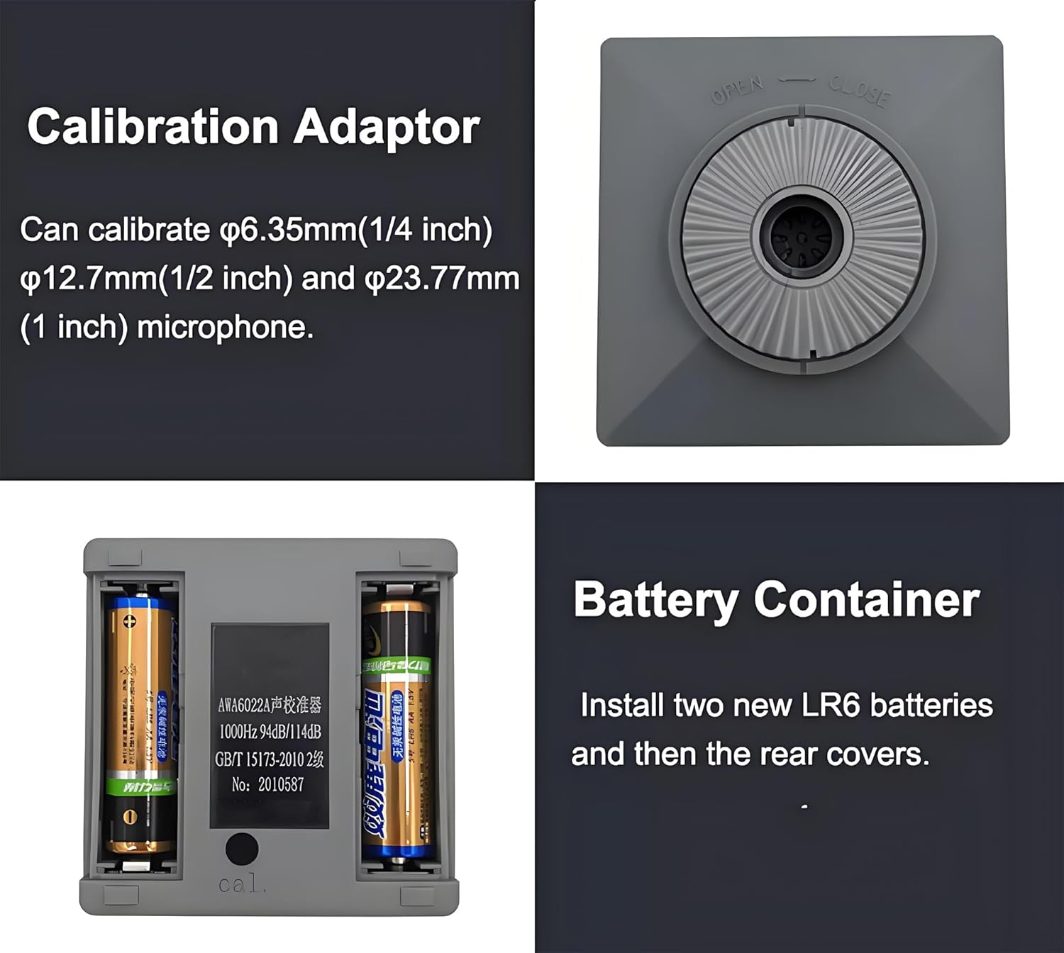 Class 2 Sound Calibrator, Sound Level Meter Calibrator, 94 dB & 114 dB, for 1", 1/2", 1/4" Microphones