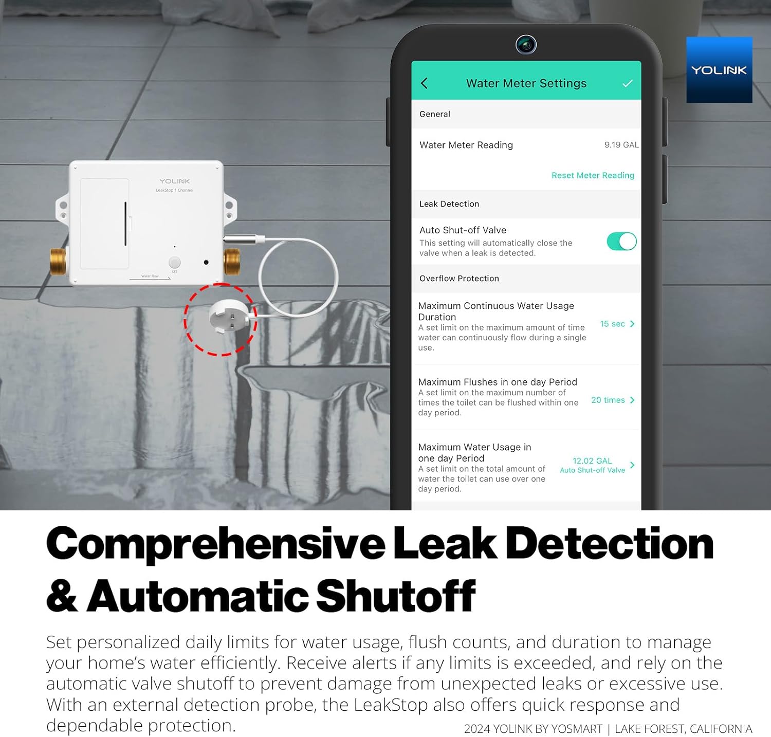 YoLink LeakStop 1-Channel, 3-Pack, Auto Shutoff Valves & Leak Detectors for Toilets/Sinks, Real-Time Monitoring, LoRa Long-Range, 2 AA Up to 5-Year Battery – Hub Required