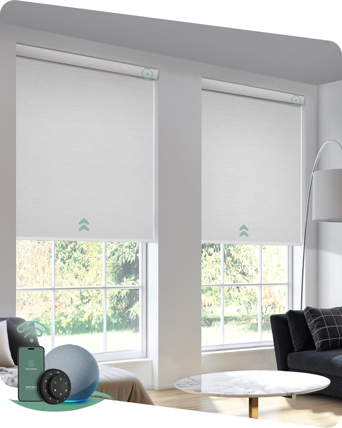 Yoolax Motorized Blinds with Remote, Blackout Smart Blinds Automatic Blinds for Windows, Electric Window Shades Compatible with Alexa Roller Window Shades with Valance (Jacquard White, 47" W x 72" H)