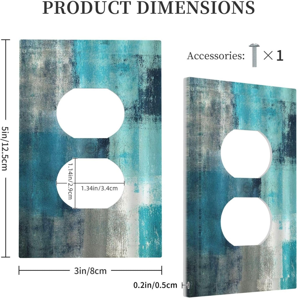 Outlet Covers Teal Blue Modern Geometric Abstract Turquoise Green 1 Gang Duplex Wall Plate Decorative Switch Plates Electrical Receptacle Faceplate Light Switch Cover for Bedroom Decor