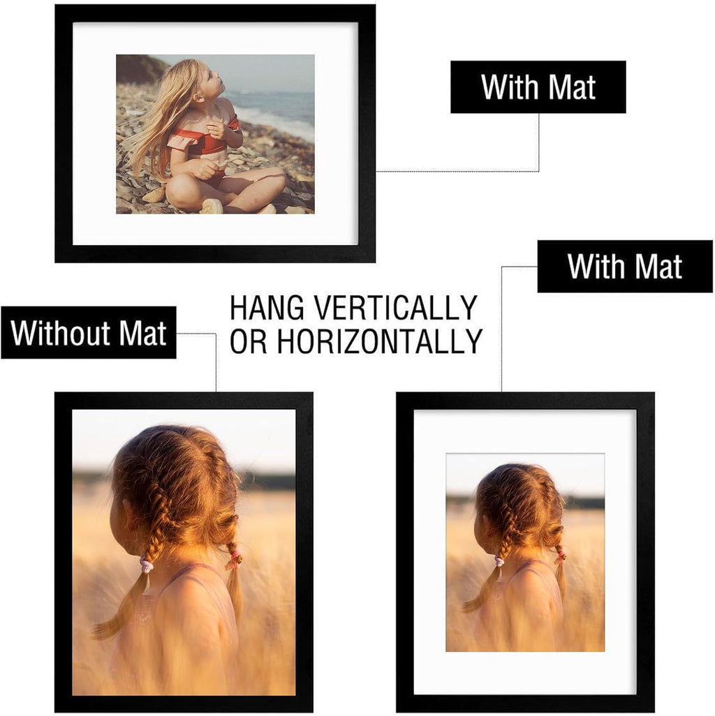 Golden State Art, 11x14 Picture Frame with Mat for 8x10 - High Definition Glass Wall Mounting Horizontal Vertical Display (Black, 1 Pack)