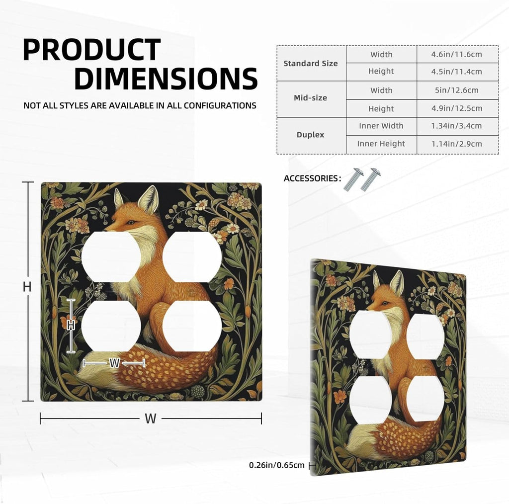 Fox Morris Plants Flowers Vine Colorful Floral Outlet Covers 2 Gang Double Duplex Decorative Light Switch Covers Electrical Wallplates Socket Faceplate For Bed Room Living Room Decor