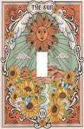 Boho Retro Sun Sunflower Vintage Flower Butterfly Decorative Light Switch Cover 1 Gang Single Toggle Device Electrical Faceplate Switchplates Decorator Outlet Wall Plate for Farmhouse Home Decor