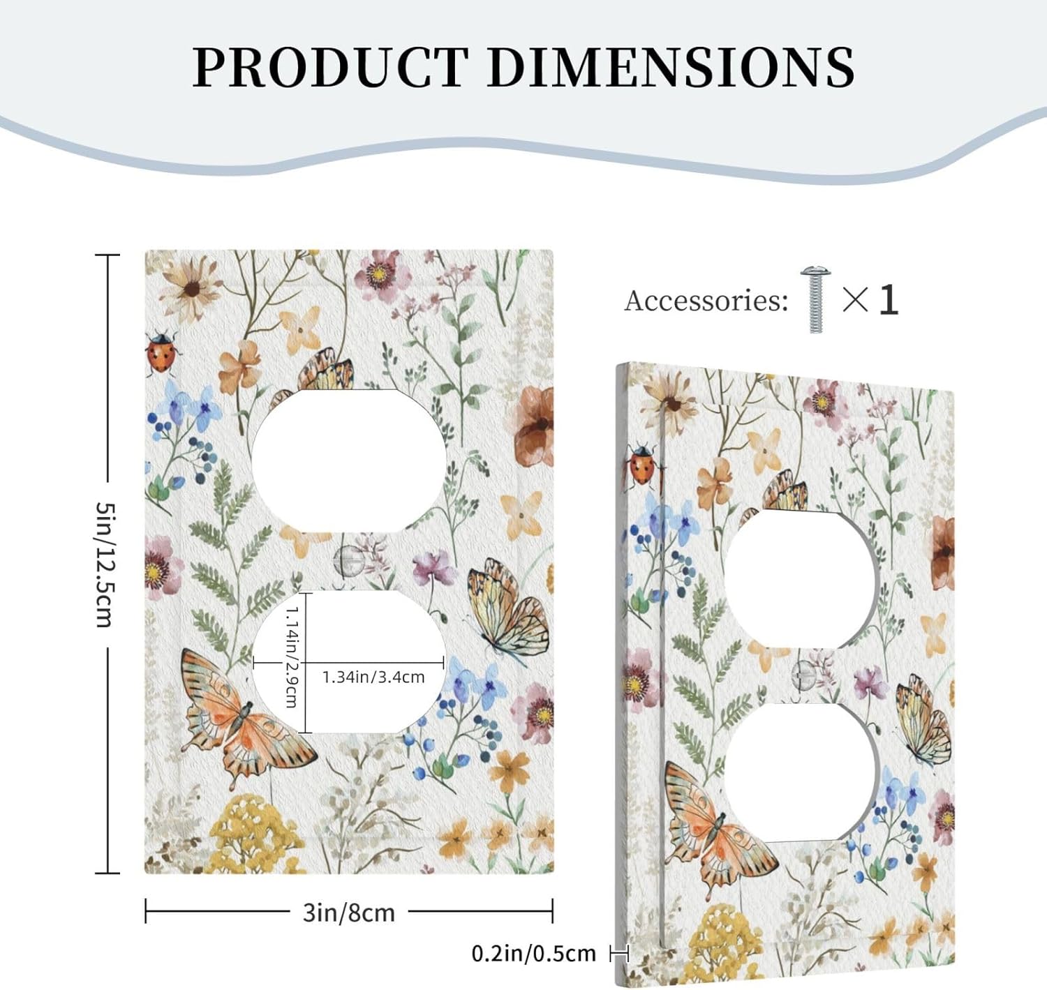 Decorative Light Switch Cover Boho White Background Butterfly Rustic Flower Personalized Wall Plate Single Duplex Switchplate 1 Gang Outlet Plate Decora Light Switch Plate for Bedroom Decor