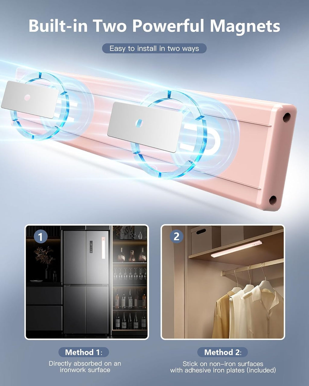 OTWKAY 10.5inch Under Cabinet Lighting with 3 Color Temps, 2 Pack Rechargeable Motion Sensor Lights Indoor, Dimmable Under Counter Lights for Kitchen, Closet