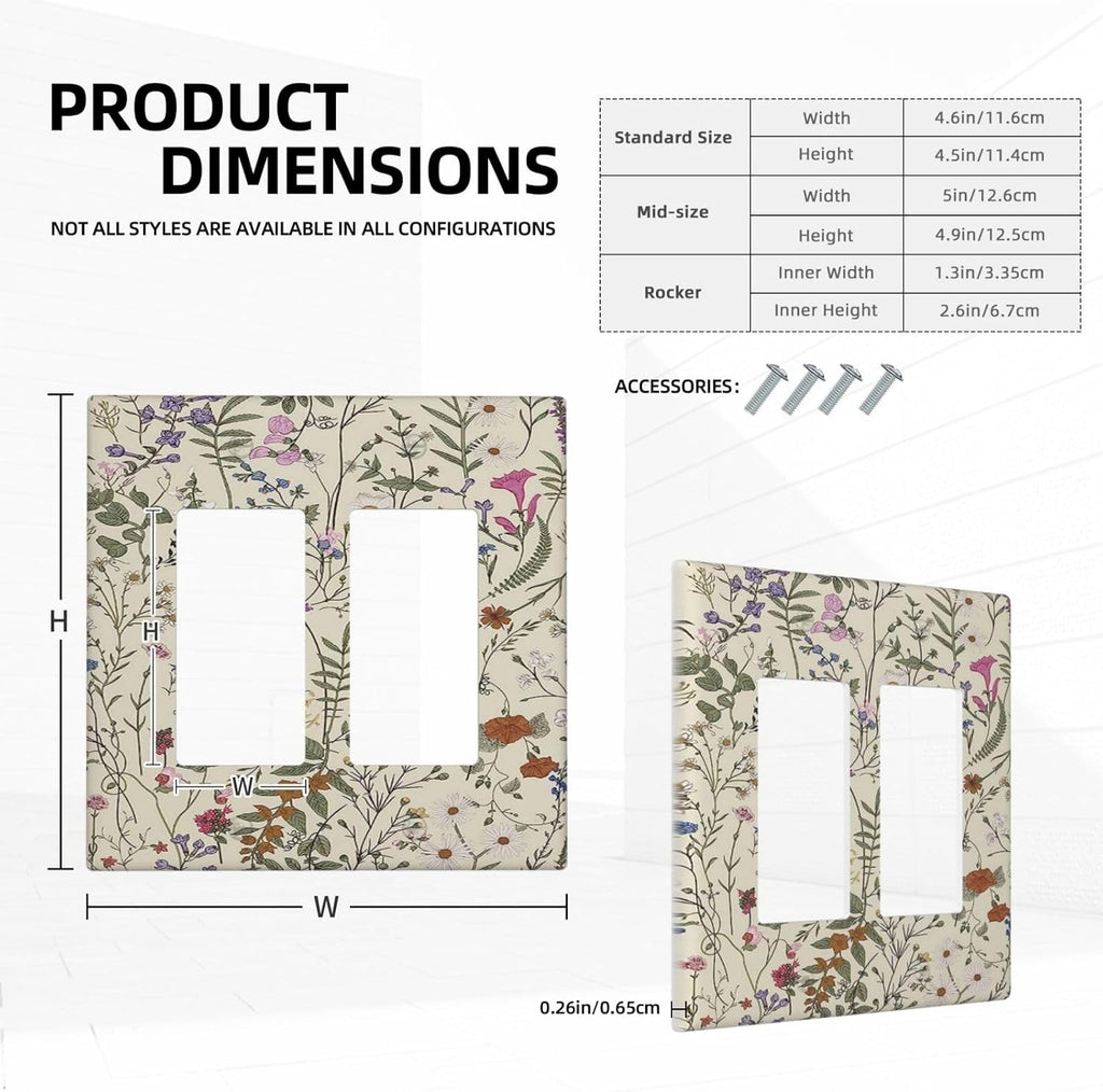 Decorative Outlet Covers Rustic Beige Wildflower Flowers 2 Gang Wall Plate Double Rocker Two Switch Wall Cover Plate Jumbo Dual GFCI Faceplate for Country Bedroom Home Decor
