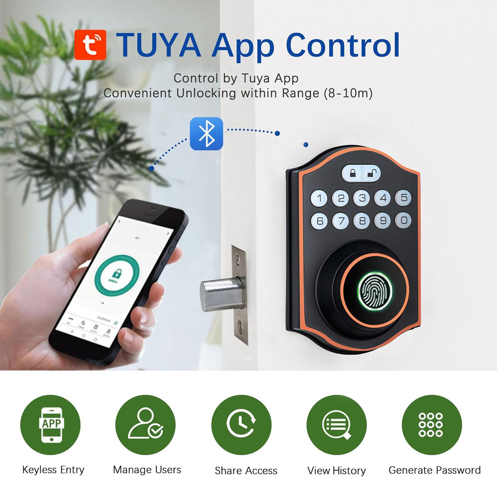 Smart Fingerprint Door Lock, Keyless Entry Deadbolt with Electronic Keypad, Bluetooth App Control, One Time Code, IP65 Weatherproof, for Front Door/Home/Office (Oil Rubbed Bronze)