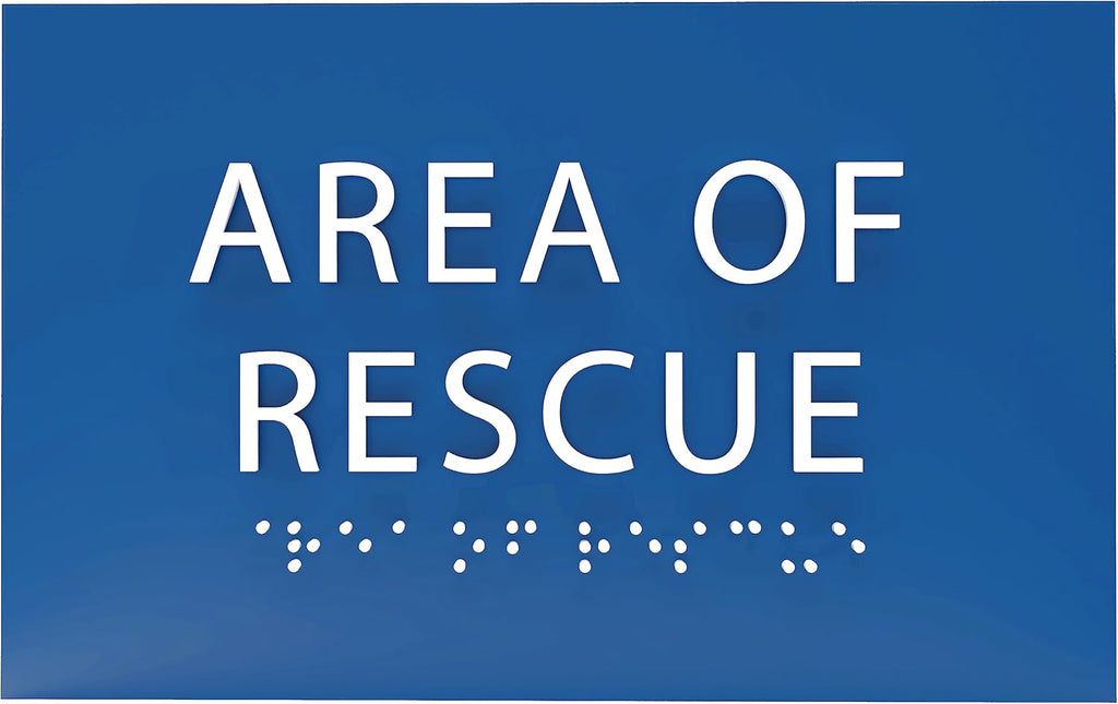 6" X4" Area of Rescue Sign - ADA Compliant Tactile Graphics Grade 2 Braille Text Wall Sign | Emergency Assistance, Refuge Place Sign for Schools, Offices, Apartments & Restaurants