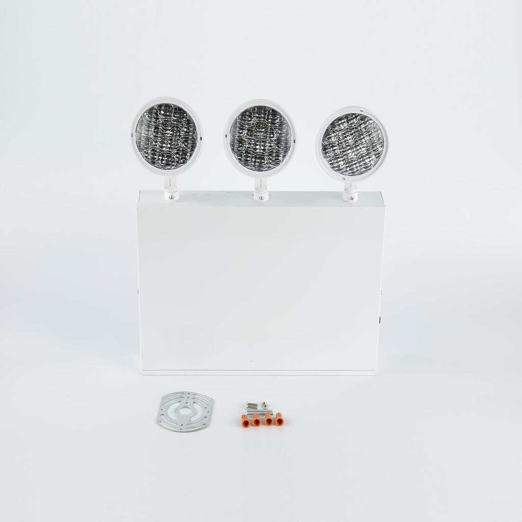 New York City Approved Emergency Light, Emergency Lights with Battery Backup, White Steel Housing, AC 120/277V, Three Heads