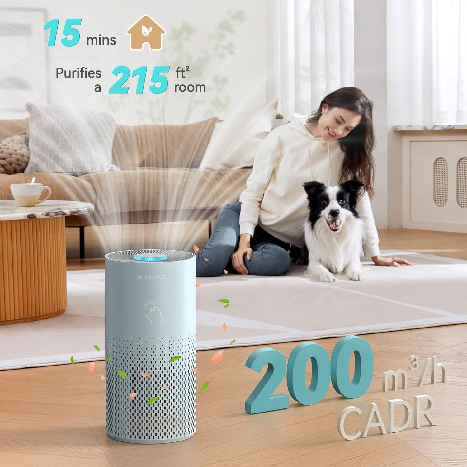 Afloia Air Purifier for Bedroom and Pets Home up to 880 Ft², 5-in-1 HEPA Air Filter Cleaner with Washable Pre-Filter, Removes Pet Hair, Odors, Dander & Allergies, Whisper-Quiet Sleep Mode-Kilo Pet