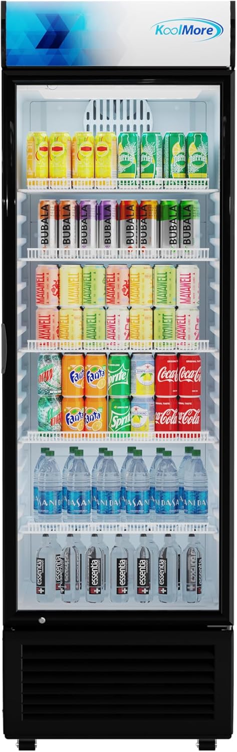 KoolMore 26 in. Commercial Glass Door Merchandiser Refrigerator with LED Lights, 15 cu. ft. in Black, ETL Listed (KM-MDR-1GD-15C)