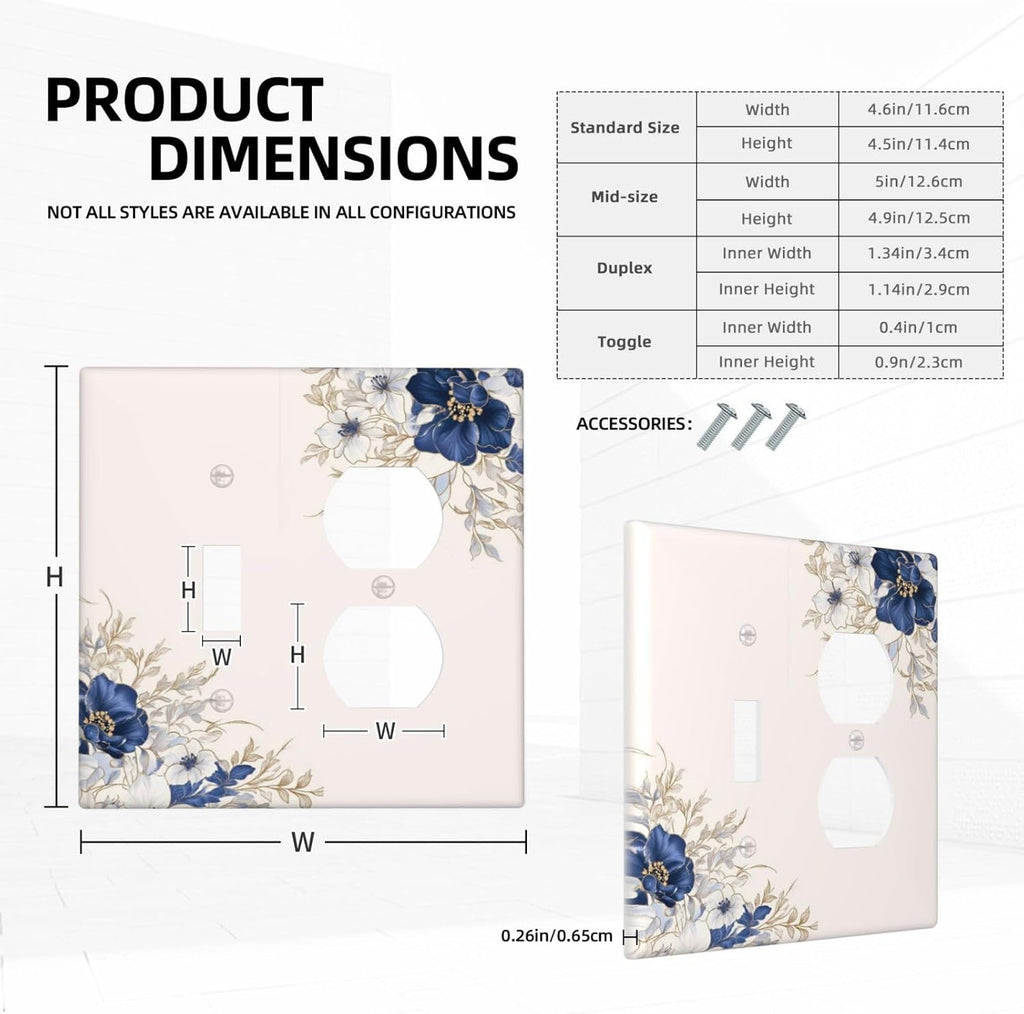 Decorative Outlet Covers Rustic Blue White Flowers Floral Penoy 2 Gang Wall Plate Cover Single Toggle Duplex Combo Two Switch Light Switch Cover Plate Jumbo Face Plate