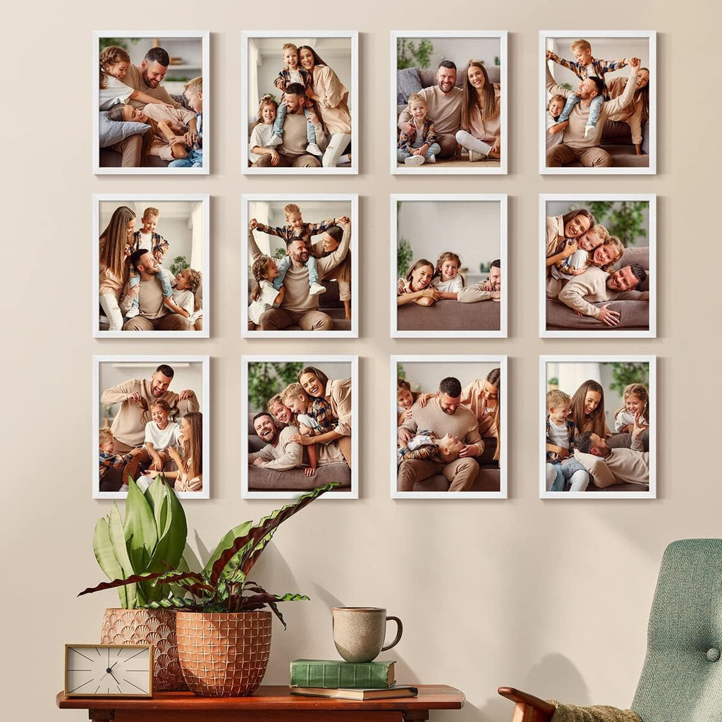 Renditions Gallery Set of 12, 11X14 Custom Photo Prints with Real Wood Picture Frames. Create Personalized Photos with Peel & Stick Photo Frames. White Frame