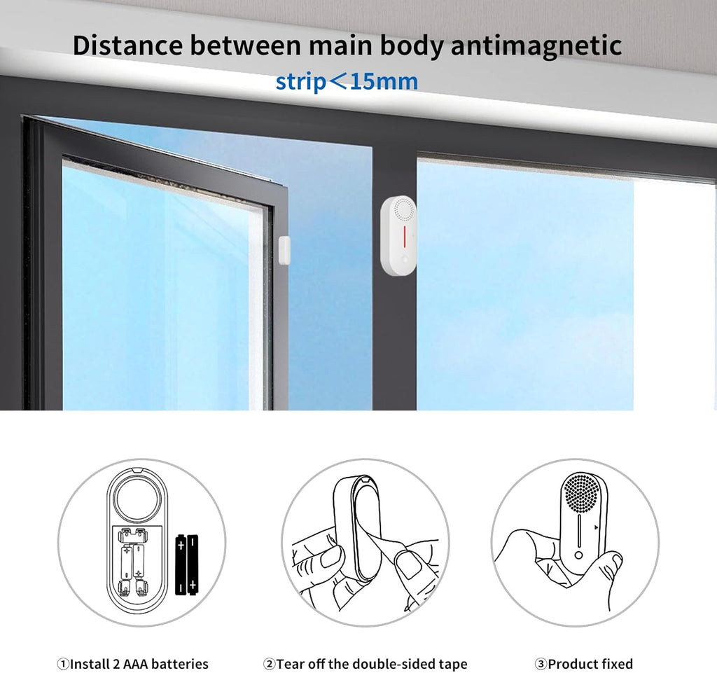 eMylo 2.4G WiFi Door Window Alarm Sensor - Tuya APP Remote Control, Voice Control, Timing Arm/Disarm, Red Light Alert, Easy Install for Dementia Patients Home/Apartment Security