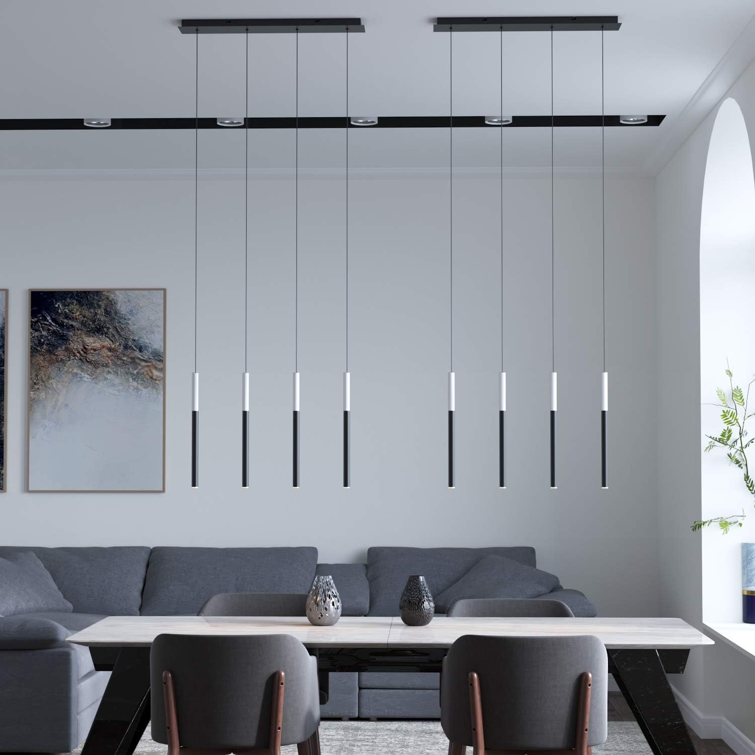 ALTAIR 4 Mini Pendant Lighting White-Black - LED Hanging Light Fixture for Kitchen Island, Bar, Foyer - Cluster Pendants - Dimmable, Adjustable Wire, Lamp Bulb Included