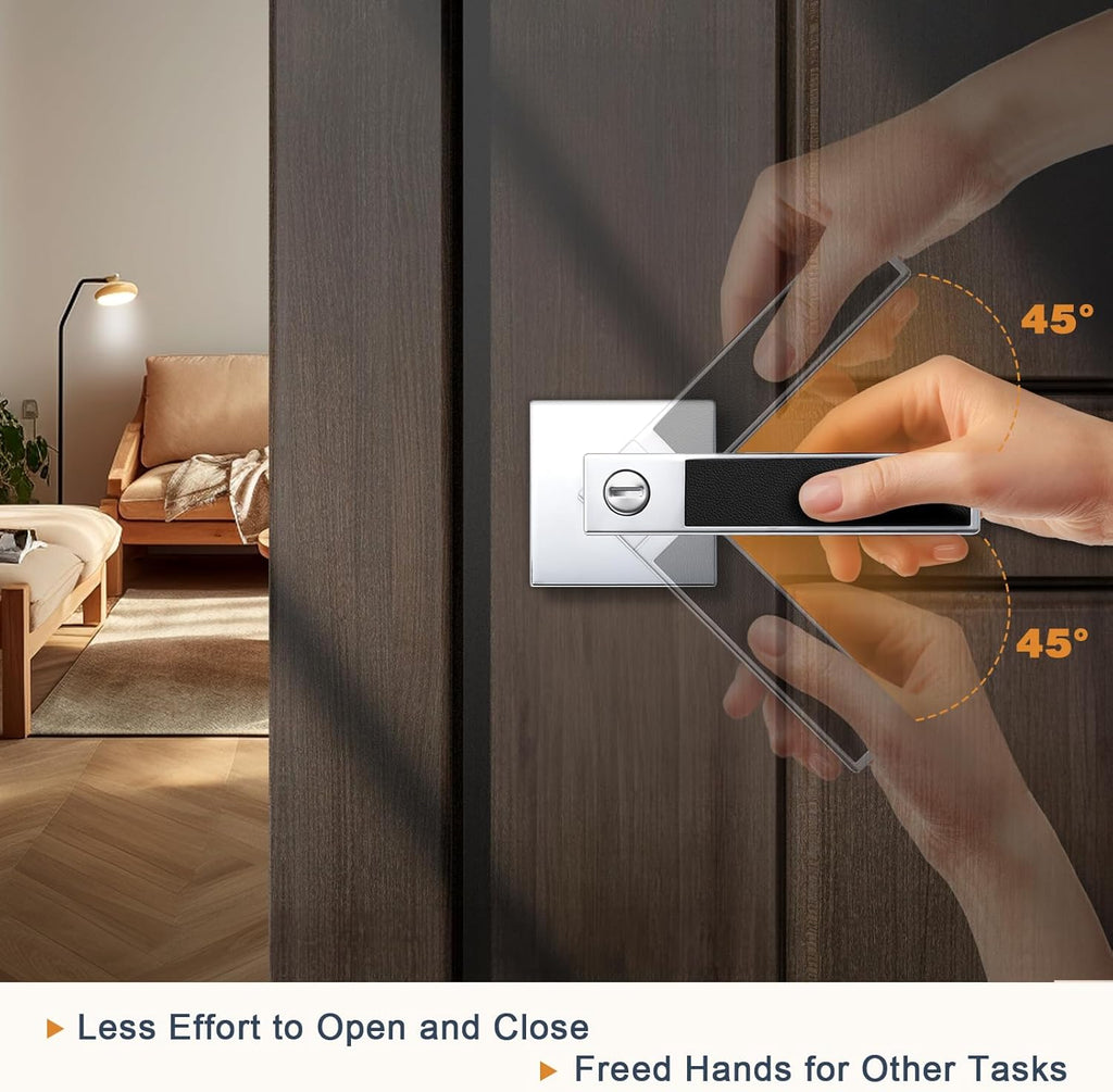 Probrico Square Heavy Duty Door Handle with Black Leather Hand Lever, Keyless Privacy Interior Door Levers for Bedromm and Bathroom, Polished Chrome, 5 Pack