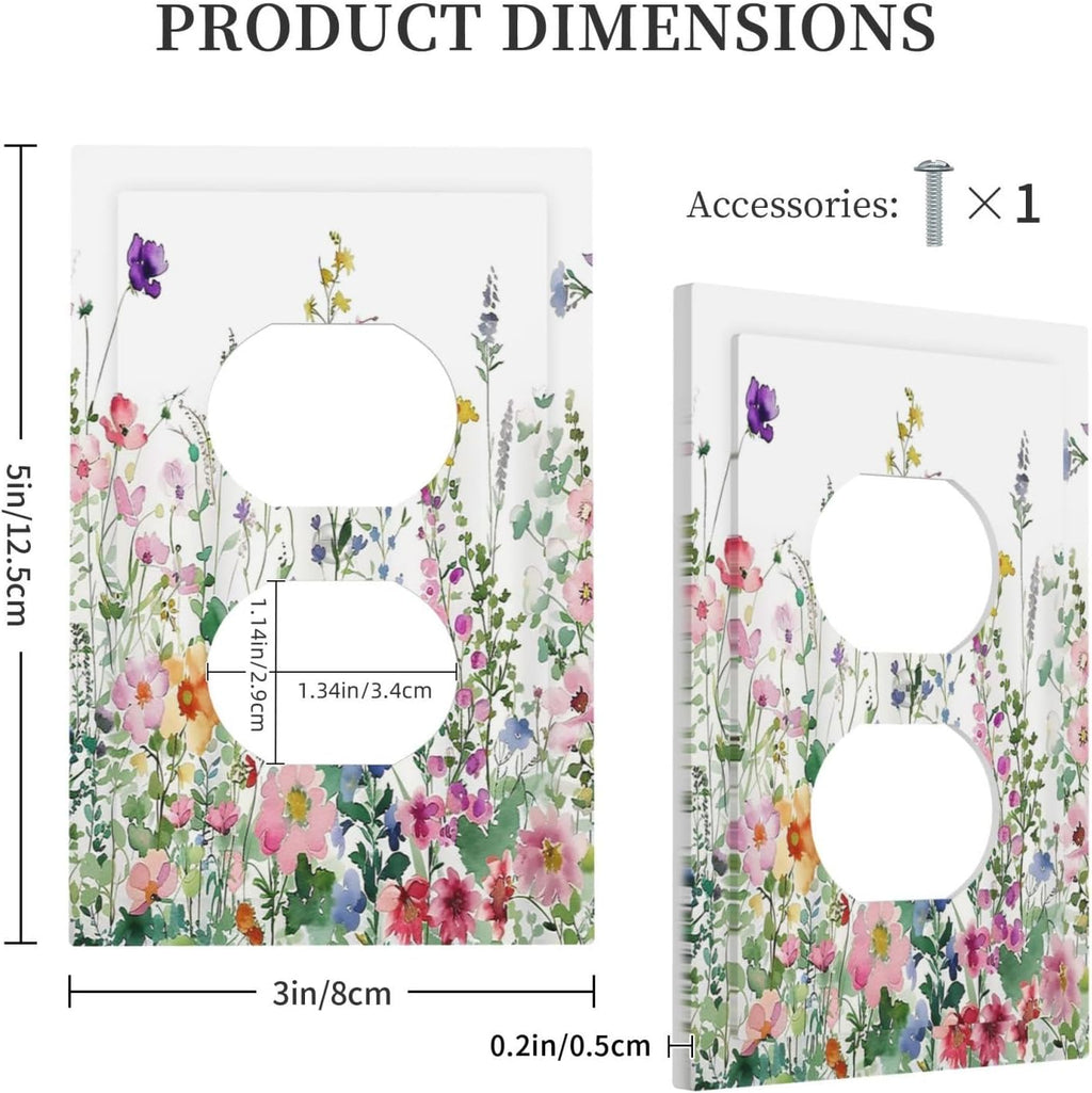 Outlet Covers Boho Colorful Flowers Plant Rustic Wildflower 1 Gang Duplex Light Switch Cover Decorative Switch Plates Electrical Receptacle Faceplate Wall Plate for Bed Room Bathroom