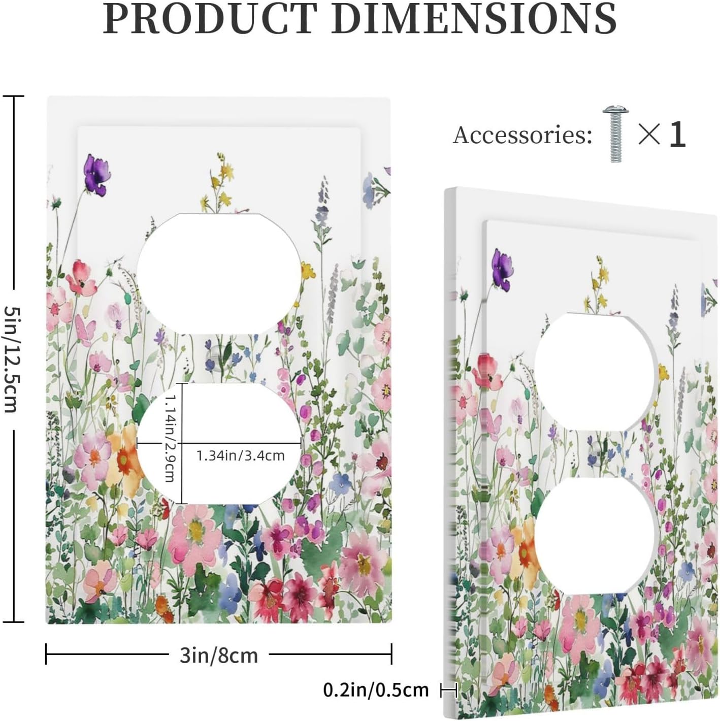Outlet Covers Boho Colorful Flowers Plant Rustic Wildflower 1 Gang Duplex Light Switch Cover Decorative Switch Plates Electrical Receptacle Faceplate Wall Plate for Bed Room Bathroom