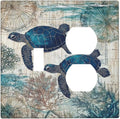 Blue Green Sea Turtle Tropical Ocean Coral Nautical Map Wallplates 1 Toggle 1 Duplex Switch Plate Electrical Gfci Faceplate Decorative Light Switch Covers For Bed Room Bathroom Decor