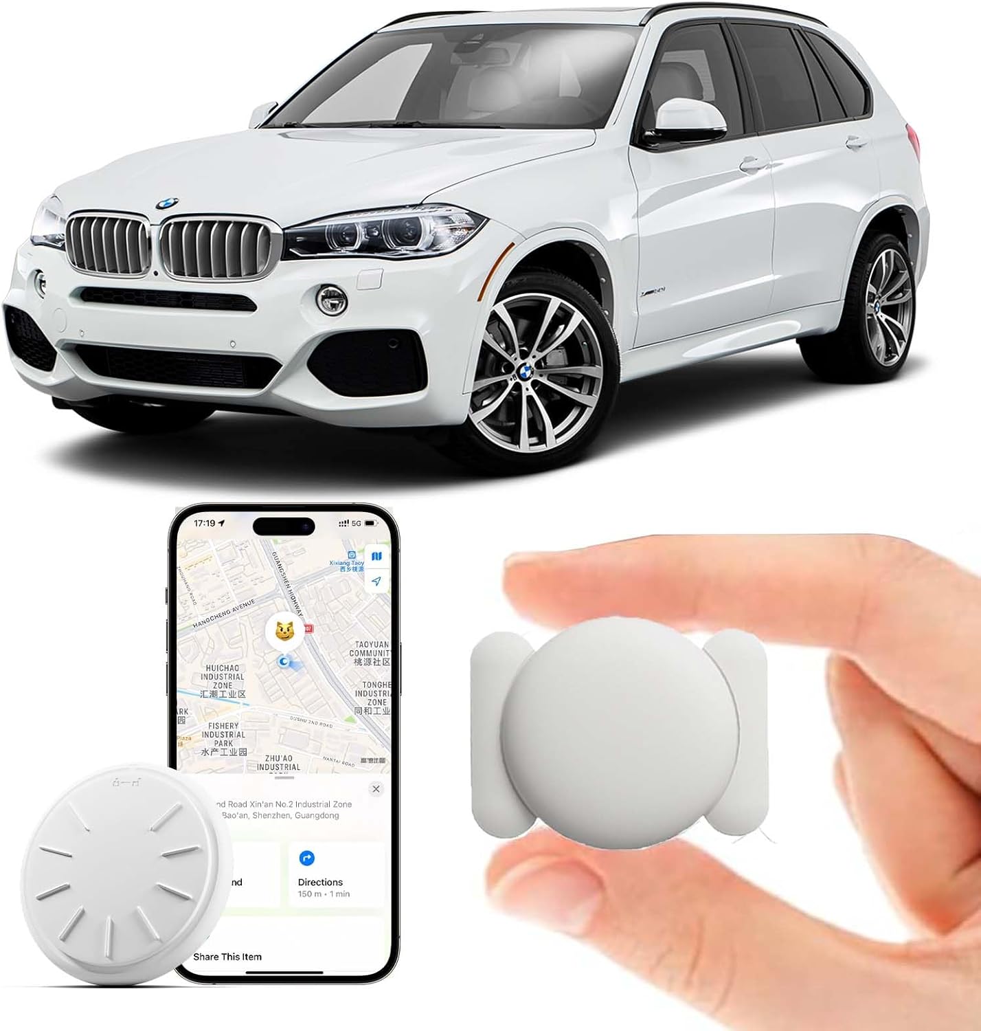 GPS Tracking Devices, 1PCS Tracker Device for Vehicles Work with Find My (iOS Only), Car Tracker Device Hidden with Magnetic Case, No Monthly Fee GPS Tracker for Vehicles (White)