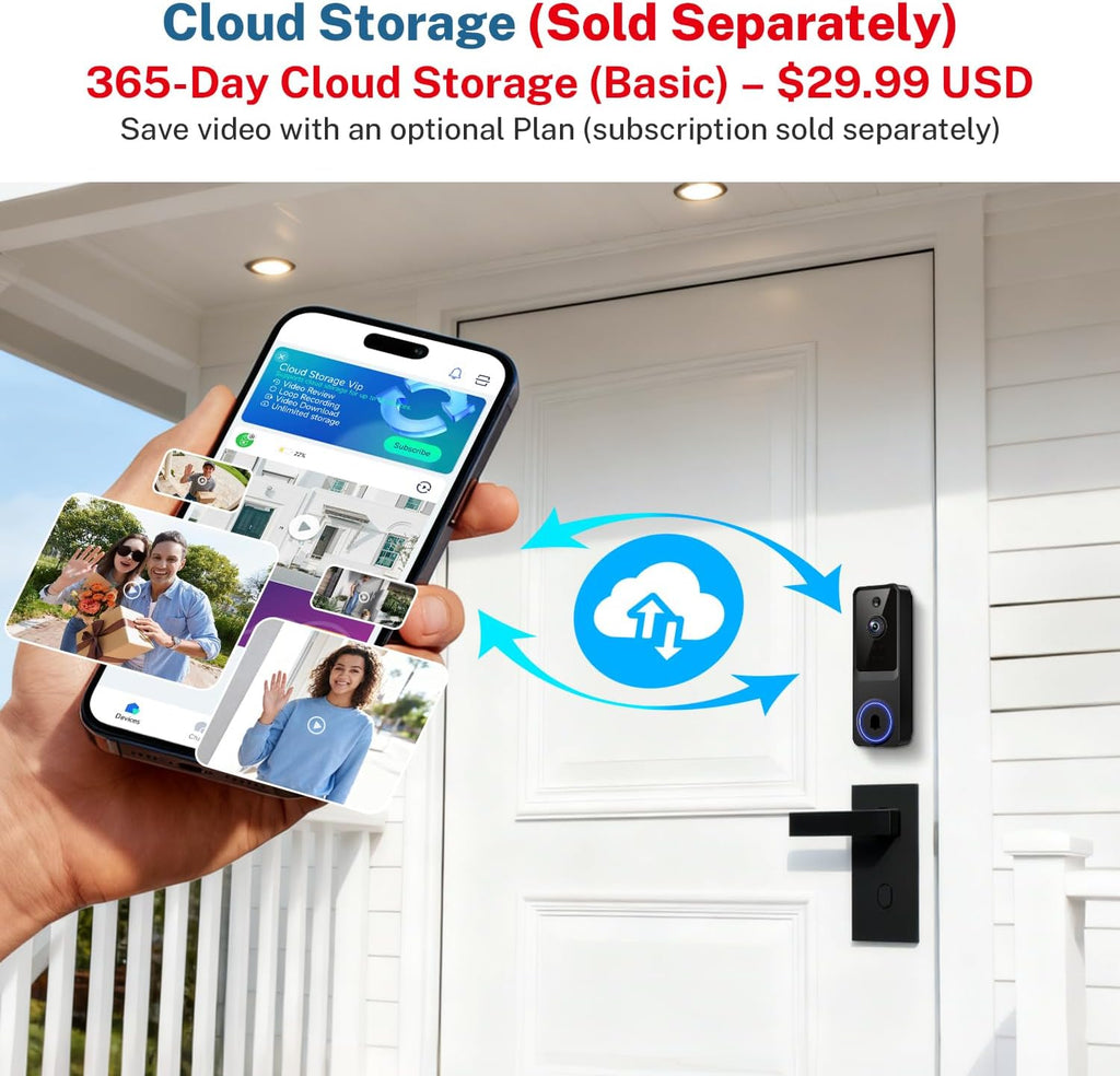 1080p Wireless Video Doorbell Camera for Home Security, with Cloud Storage, Real-Time Alerts, Night Vision, Indoor and Outdoor Monitoring, Battery Powered