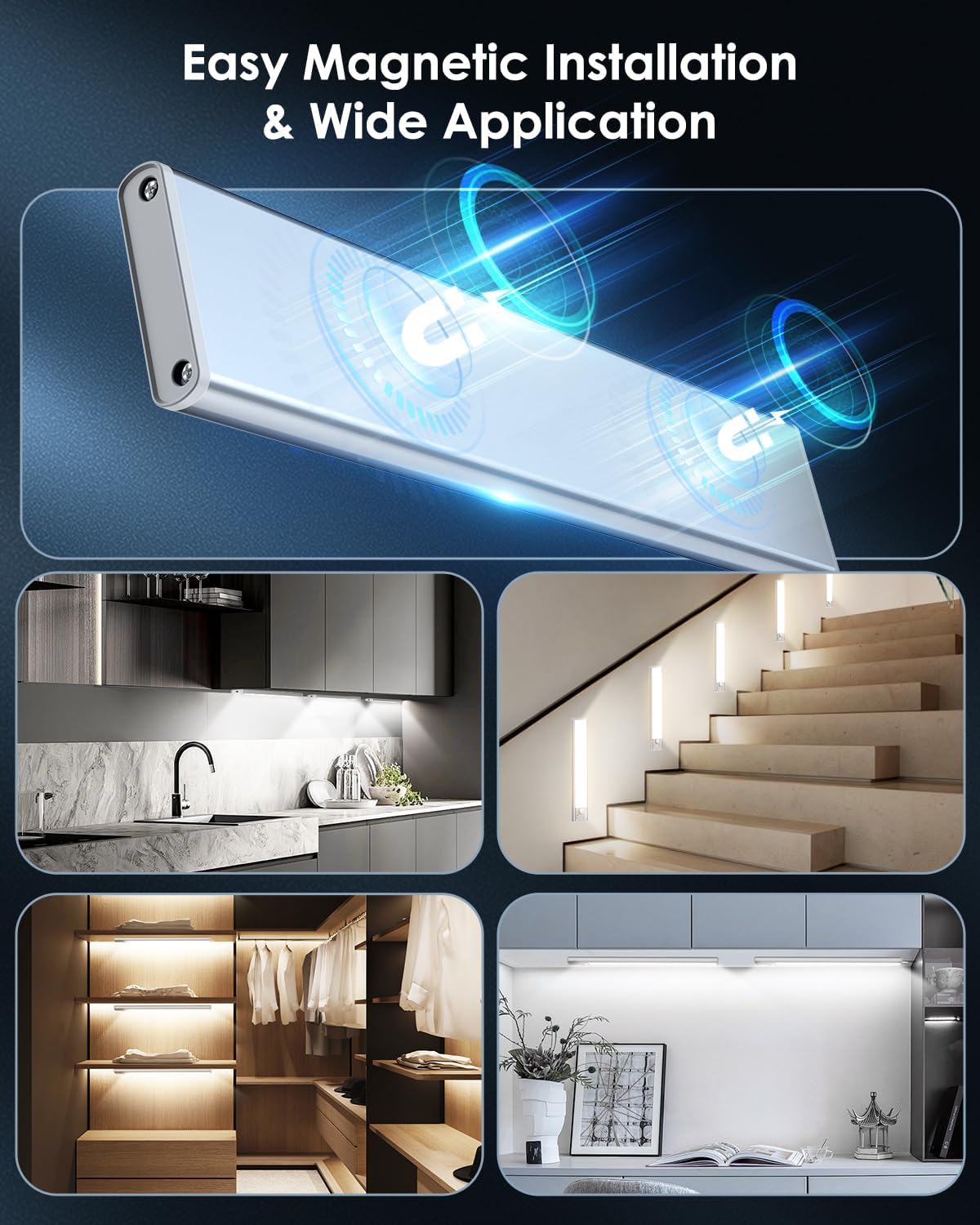 VerRon 5 Pack Under Cabinet Lighting Wireless, Battery Operated Motion Sensor Light Indoor with 3 Color Temps 68 LED, Upgraded 2200mAh Rechargeable Under Cabinet Lights Closet Lights for Kitchen, 10in