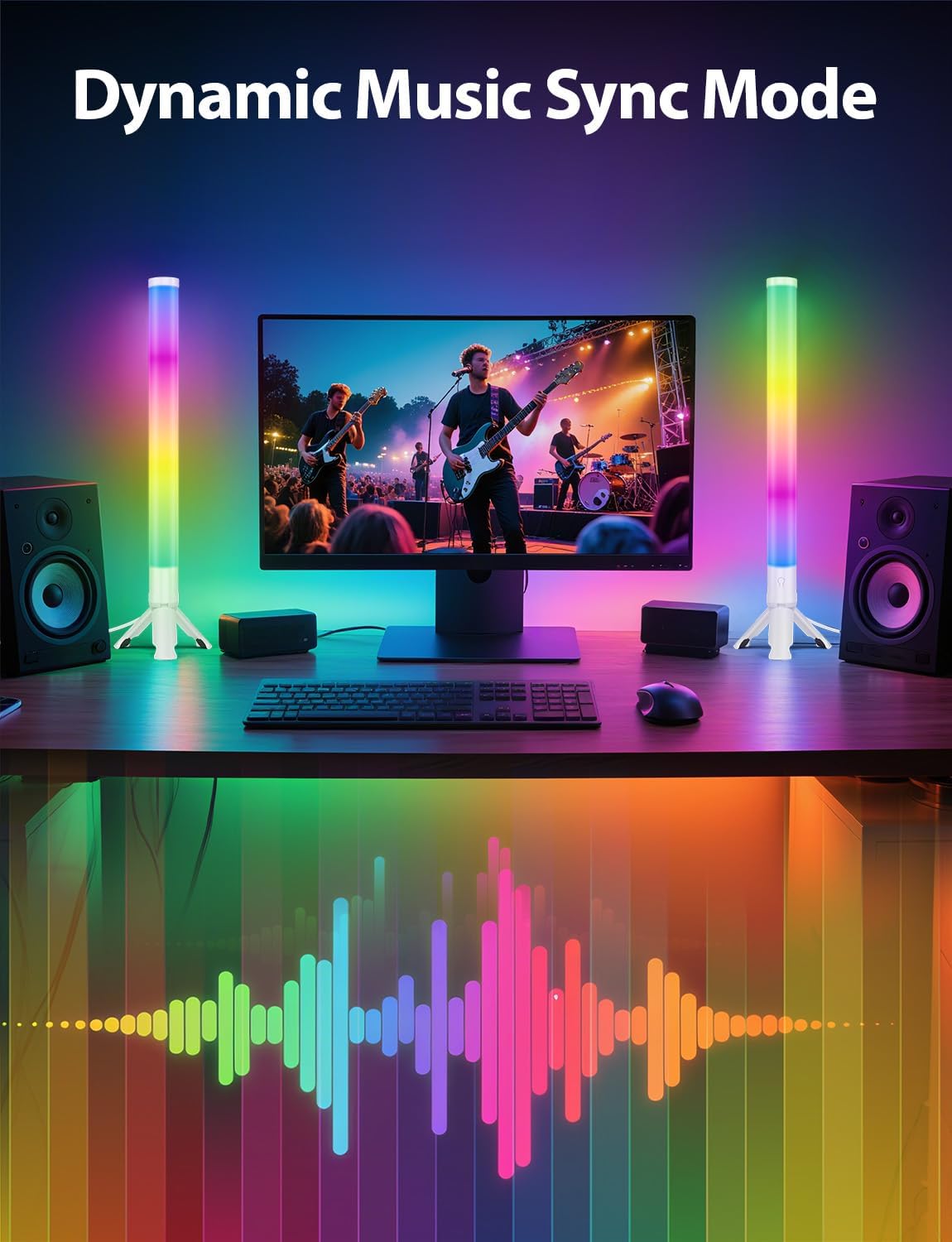 DAYBETTER RGB Light Bar, 360° Smart LED Light Bar for Room, Music Sync Gaming Lights, Color Changing TV Backlight App & Remote Control, Desk Lights Bars for Game Room, White