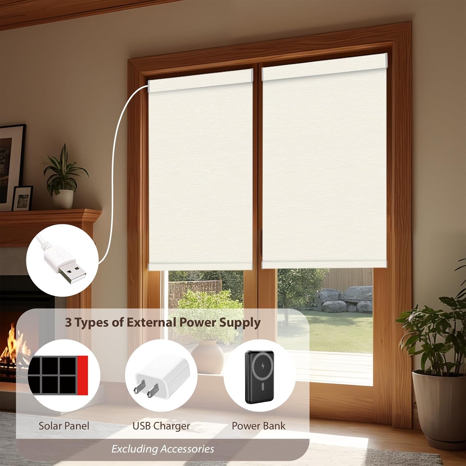 Motorized Roller Blinds with Remote, 100% Blackout Automatic Roller Shades for Bedroom, Bathroom, and Living Room, Customized Size, Tree Ring Beige