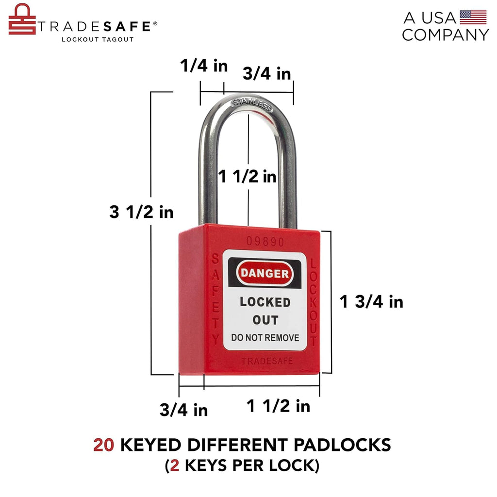 TRADESAFE Lockout Tagout Locks Station - Loto Station for Lockout Locks, Safety Padlock Rack with 20 Lock Out Tag Out Padlocks Keyed Different, 2 Keys Per Loto Lock