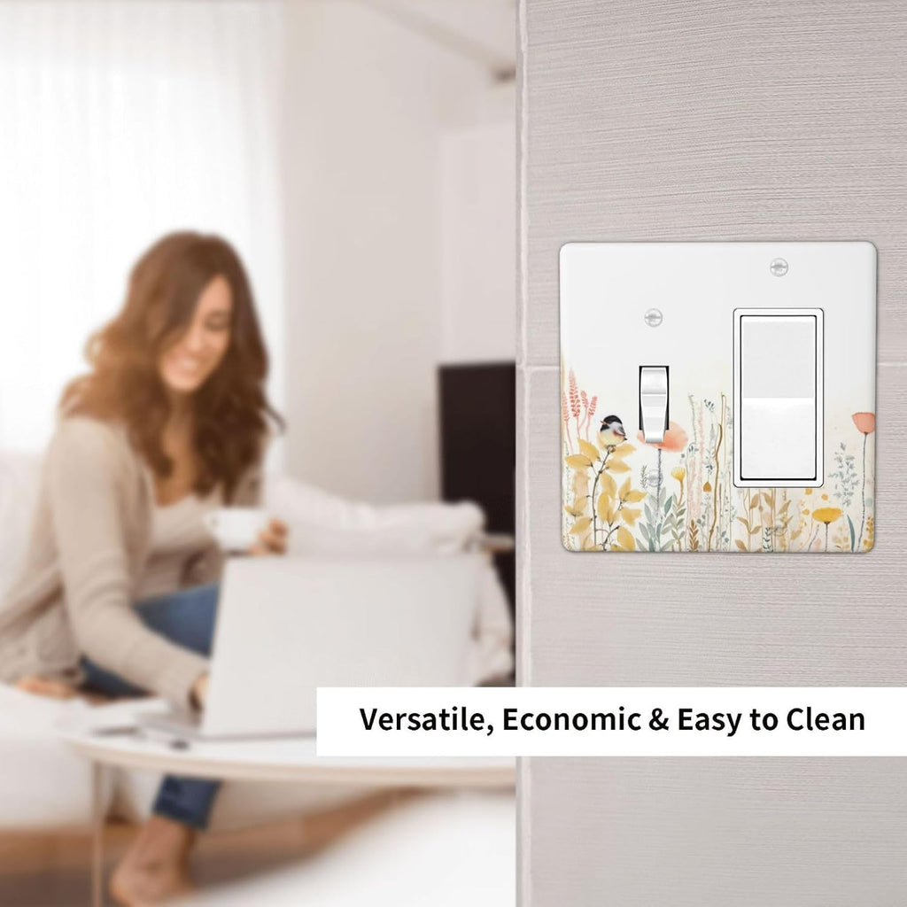 Outlet Covers Colorful Floral Watercolour Cuddly Bird 1 Toggle 1 Rocker Combination Decorative Wall Plate Electrical Switch Plates Light Switch Cover Plate For Bed Room Living Room Decor