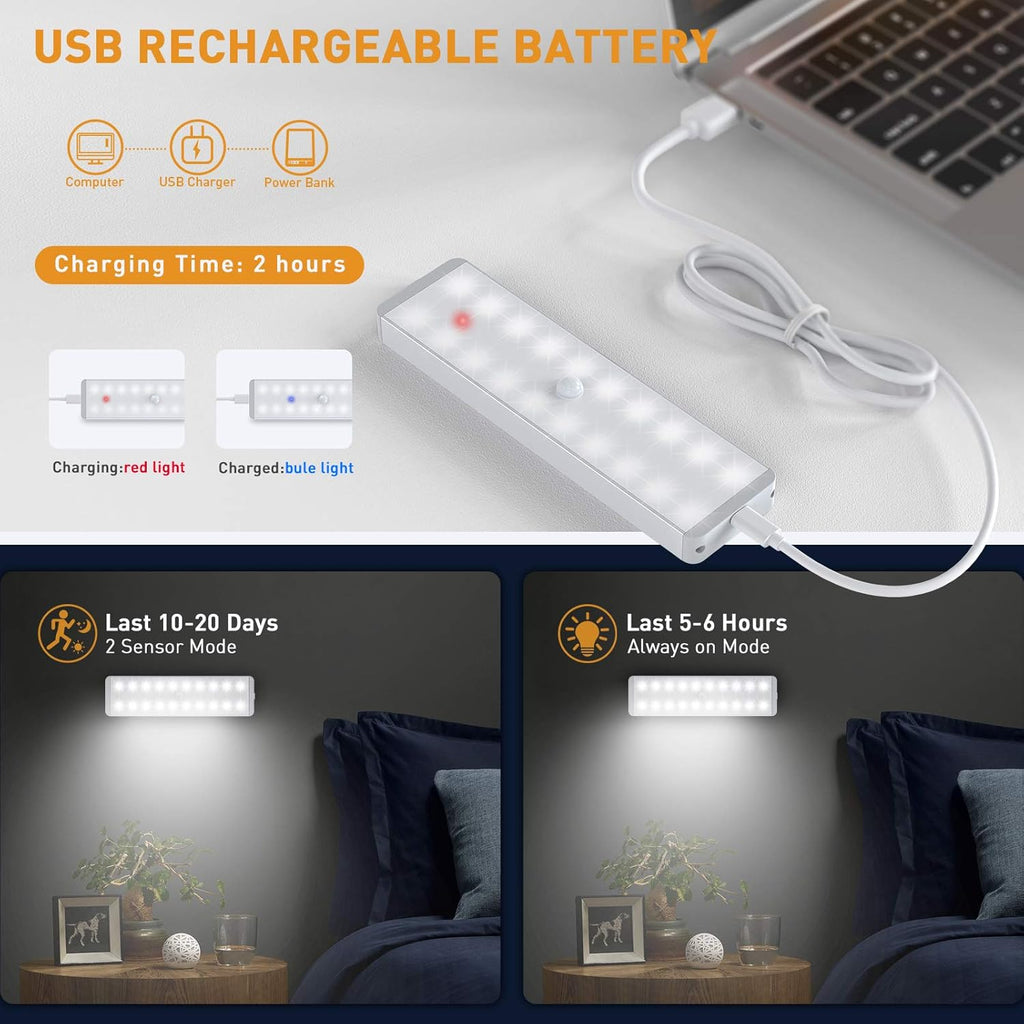 LED Closet Light, 5 Pcs 3 Color Temperatures Dimmer USB Rechargeable Motion Sensor Light Under Cabinet Lighting, Stick-Anywhere Night Safe Light Bar for Wardrobe,Kitchen