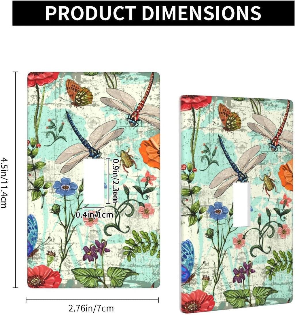 Dragonflies Flowers Butterfly 1 Gang Single Toggle Outlet Light Switch Cover Decorative Single Toggle Wall Plate Cover For Home Living Bedroom Kitchen Decorative
