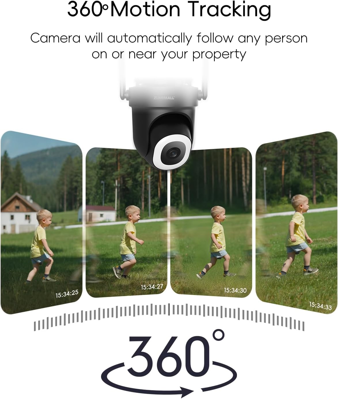 ZUMIMALL Cameras for Home Security 2-Pack (Black) - 2.4G/5G WiFi, Wired Camera for 24/7 Recording | Motion & Noise Detection, Auto Tracking, Cloud & No-Monthly-Fee SD Storage | Works with Alexa Google