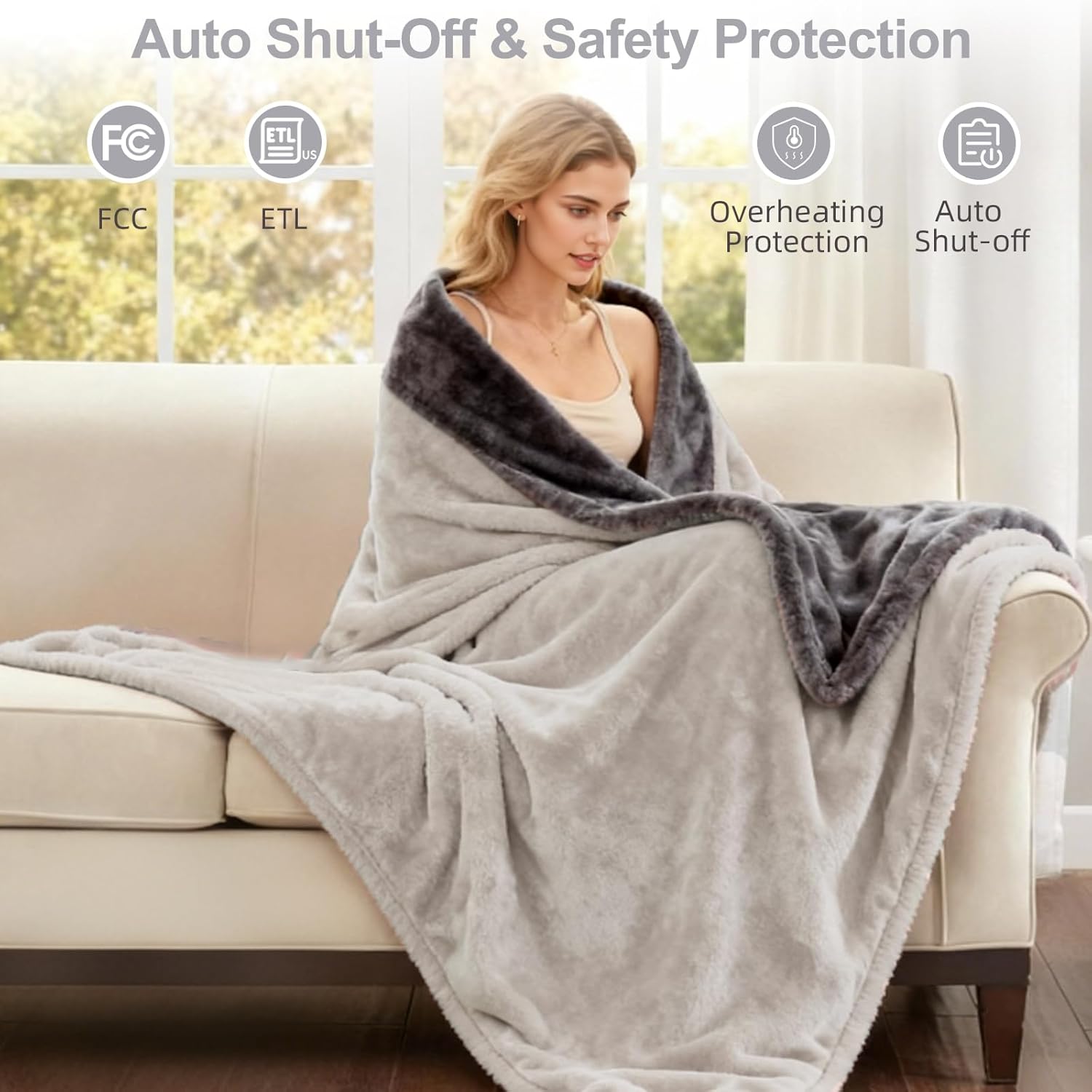 Heated Blanket Electric Blanket Queen 84"x90" Dual Control Flannel Heating Blanket with 12 Heat Levels 12H Timer Auto Shut-Off Overheat Protection Soft & Cozy Machine Washable (Queen (84"x90"))