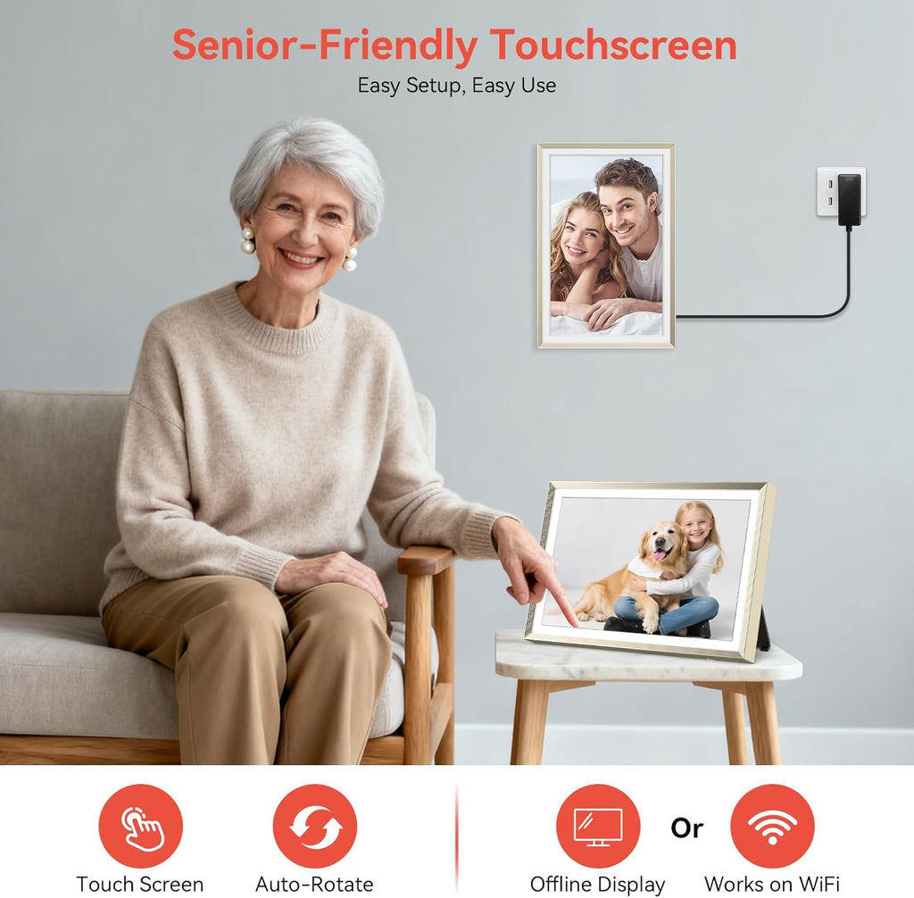 Frameo 10.1 inch Digital Picture Frame, Smart WiFi Digital Photo Frame with 32G Memory, HD Touch Screen, Auto-Rotate(ChampagneGold)