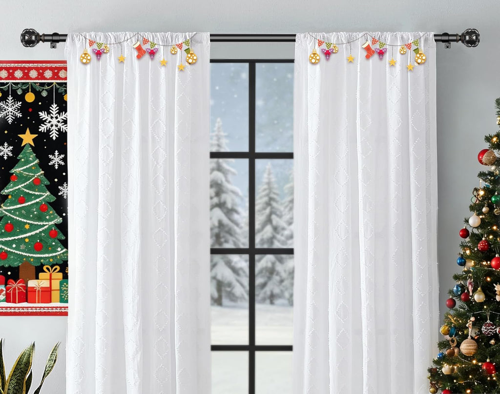KAMANINA Curtain Rods for Windows 48 to 84 Inch, Black Heavy Duty Curtain Rod Adjustable, 7/8 Inch Single Decorative Drapery Rod 32 to 86 Inch(2.6-7.1Ft), Netted Texture End
