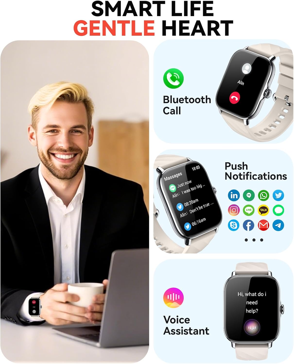 Smart Watches Fitness Tracker for Men Women with Step Counter, Sleep Calorie Monitor, Pedometer, IP68 Waterproof, 120+ Sports for iPhone Android, 1.91” Touchscreen Smartwatch (Casual, Starlight, 1.91)