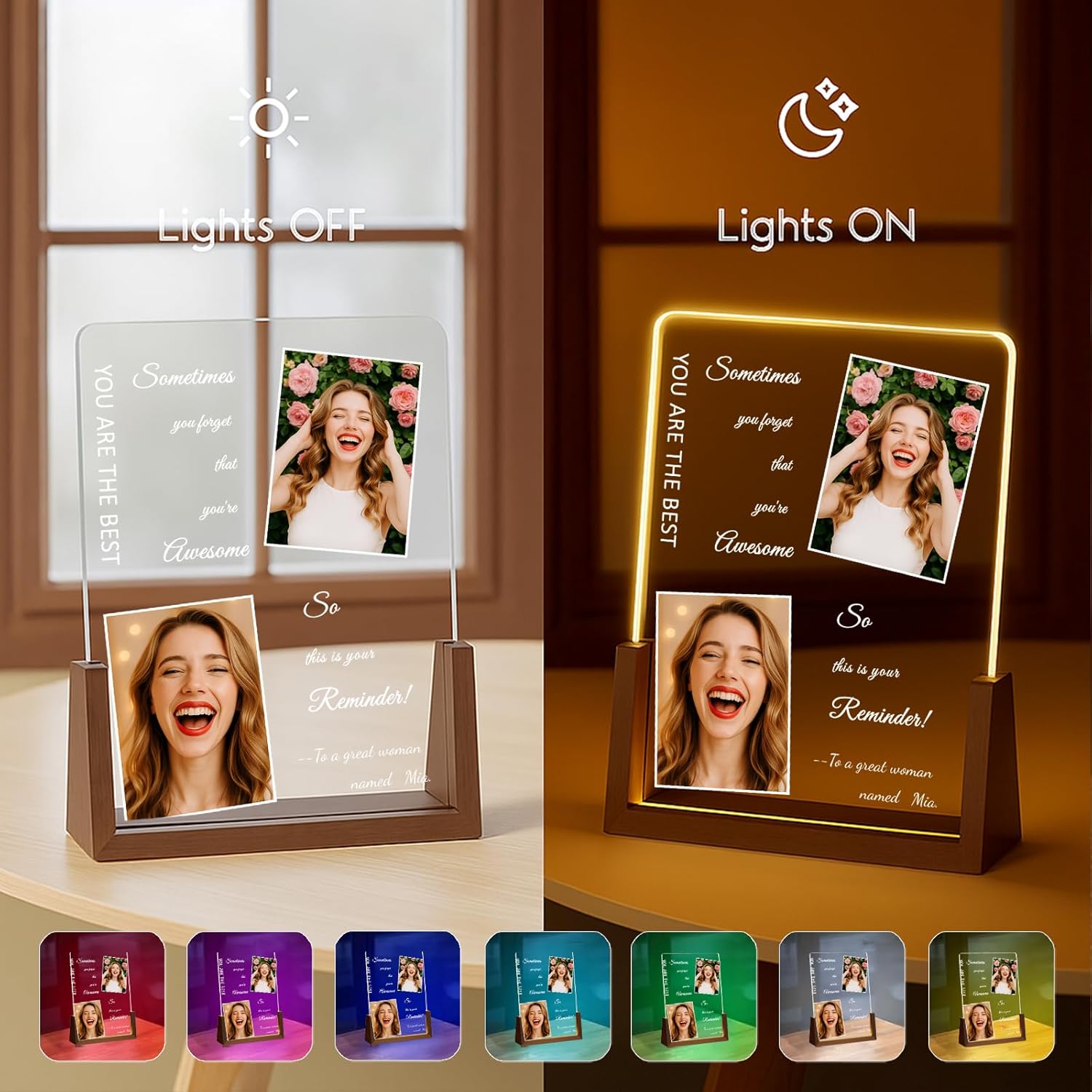 LOUISMIAA Customized Picture Frames with Night Light,Decorative Plaque Anniversary Birthday Mother’s Day Father’s Day Valentine’s Personalized Gifts for Boyfriend Girlfriend Couple Wife Women Same Day Shipping