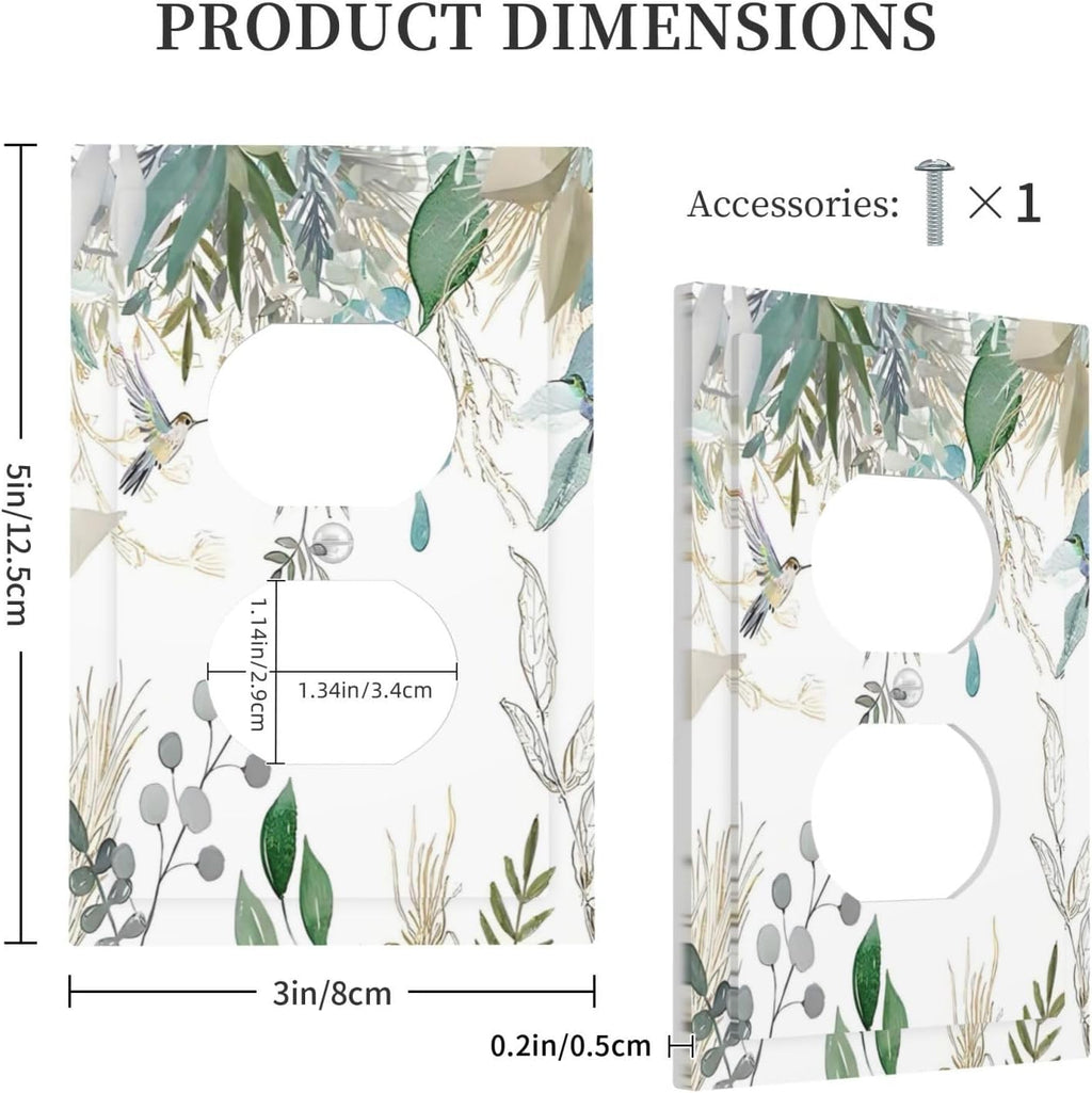 Green Tropical Palm Leaves Flower Plants Hummingbird Outlet Covers 1 Gang Duplex Light Switch Cover Decorative Switch Plates Electrical Receptacle Faceplate Wall Plate for Bed Room Living Room Decor
