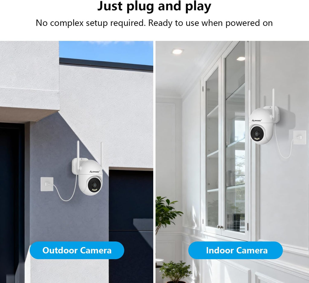 Outlet Powered Outdoor Security Camera with SD Card, 2.4Ghz/5Ghz WiFi Home Camera, Night Color, 2 Way Audio, 24/7 Recording, Human Detection, Cam for Baby/Nanny/Pet, Waterproof, No Monthly Fee