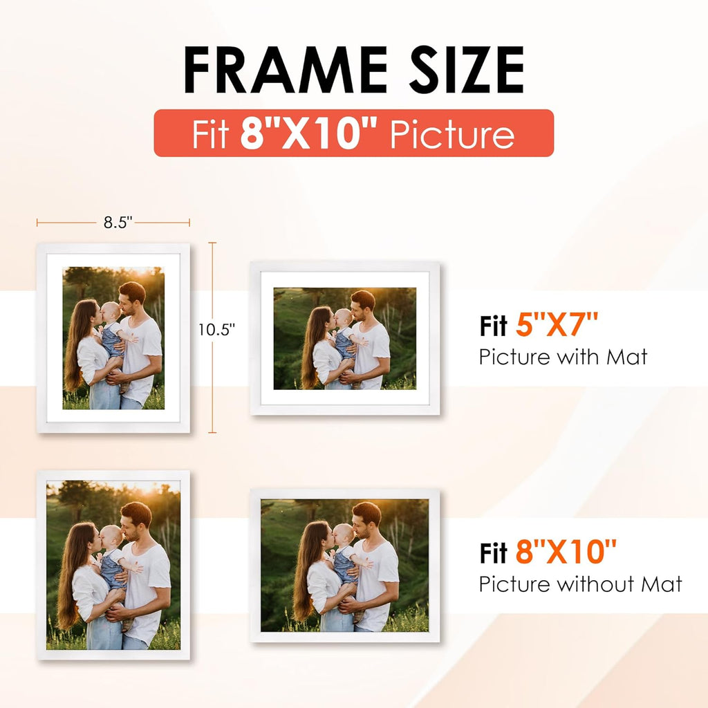 FIXSMITH 8x10 Picture Frame Set of 6, White Photo Frames Bulk with HD Plexiglass, Display Pictures 5x7 with Mat or 8x10 Without Mat, Multi Picture Frames Collage for Tabletop or Wall Display