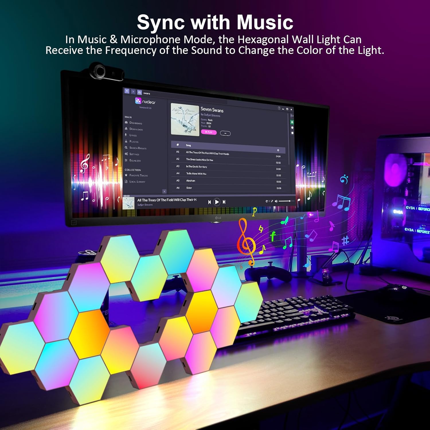 OJQ 20 Pack Hexagon Lights Wall RGB Panel - Hexagonal Led Lights Room Decor Wall Lights Birthday Decorations Gaming Equipment Honeycomb Shape Panels Hexagon Gaming Lights for Bedroom Children