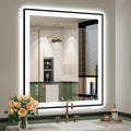 32x36 Inch LED Bathroom Mirror with Lights (Front Lit and Backlit) Black Framed Lighted Vanity Mirror for Bathroom Wall Dimmable Anti-Fog Memory Tempered Glass Horizontal/Vertical