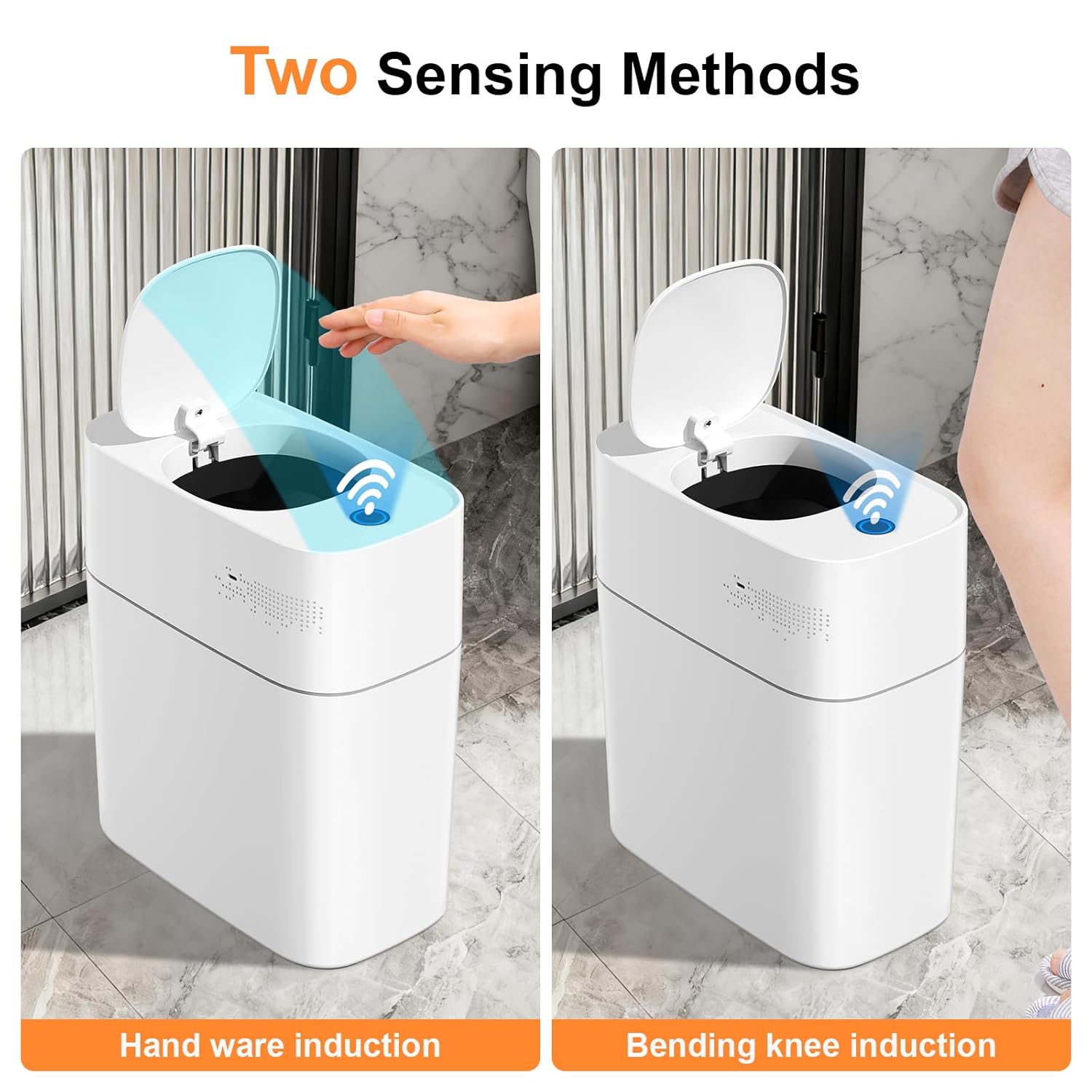 MOPALL Automatic Motion Sensor Bathroom Trash Can with Lid, 3 Gal Touchless Trash Can Auto-Adsorption Garbage Can, Slim Smart Trash Bin Waterproof Waste Basket for Bedroom, Kitchen, Office, Toilet, RV