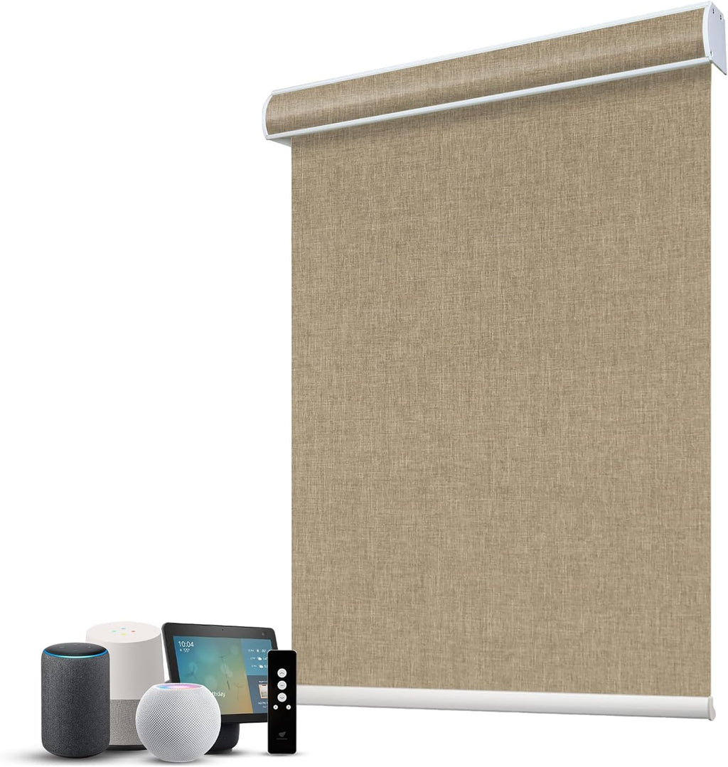 SmartWings Motorized Blinds Dual-Sided Cordless Smart Blackout Shades, Custom Size, Rechargeable Battery, Work with Matter/Apple HomeKit, Alexa, Thread/Zigbee, Remote Optional, Bouvardia Light Brown
