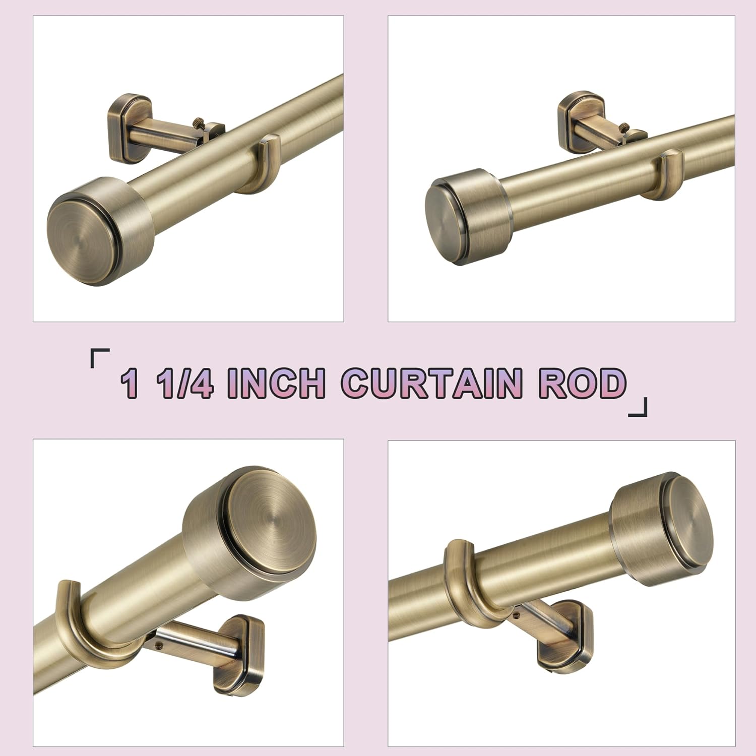 Heavy Duty Curtain Rods,1 1/4" Large Diameter Premium Nonadjustable Curtain Rod,72in/6ft Custom Window Treatment Rods with Durable Aluminum Brackets and End Caps,Antique Bronze Finish