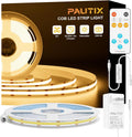 PAUTIX COB LED Strip Lights with RF Remote,32.8ft UL Listed Dotless LED Lights Warm White 2700K,Super Bright Dimmable 24V Adhesive LED Tape Light,Kitchen Cabinets Shelf Mirror Office Bedroom Lighting