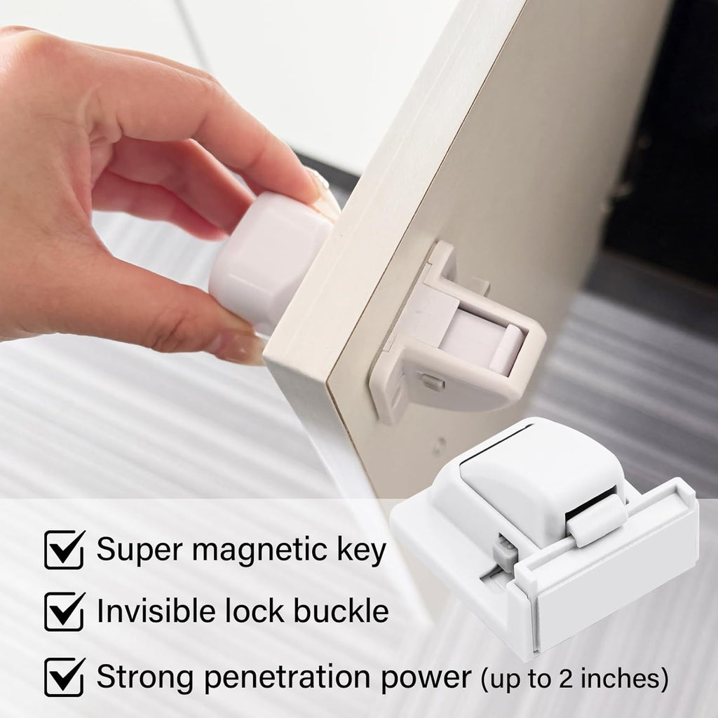 24 Pack Magnetic Cabinet Locks Baby Proofing - Child Safety Cabinet Latch Locks with Adhesive, No Drill or Tools Installation, for Cabinets Drawers Doors