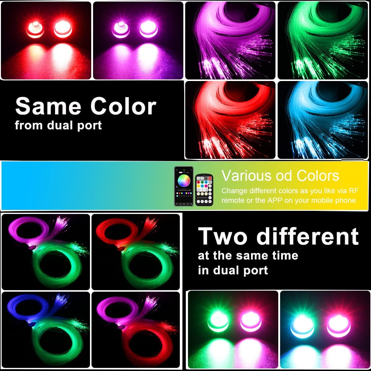 AZIMOM Dual Color 32W Sound Activated Fiber Optic Light Source RGBW Light Box Engine Diver Bluetooth/RF Remote Control Music Sensor Mode for Car Home Star Ceiling Decoration